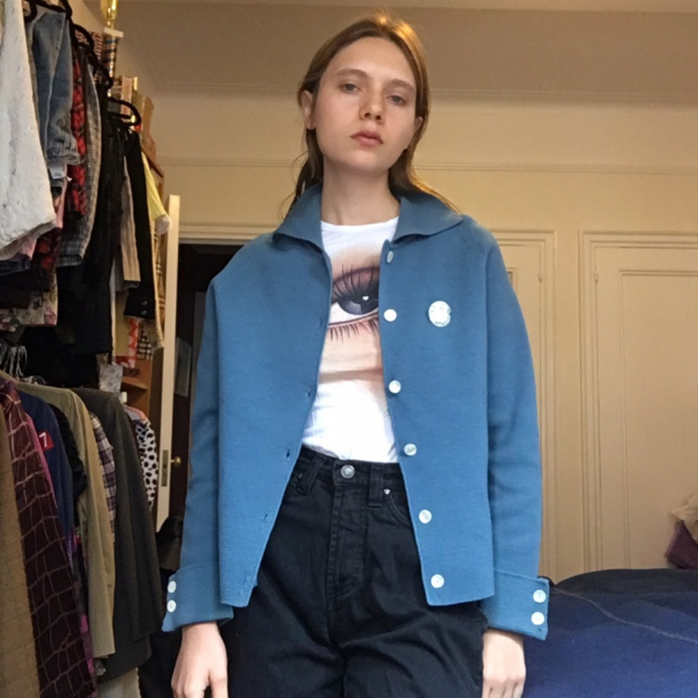 Vintage Blue Cardigan with Pin